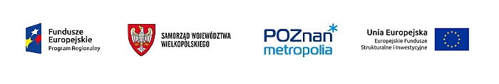 Logotypy funduszy europejskich oraz samorządu województwa wielkopolskiego i miasta Poznań (Poznań Metropolia)